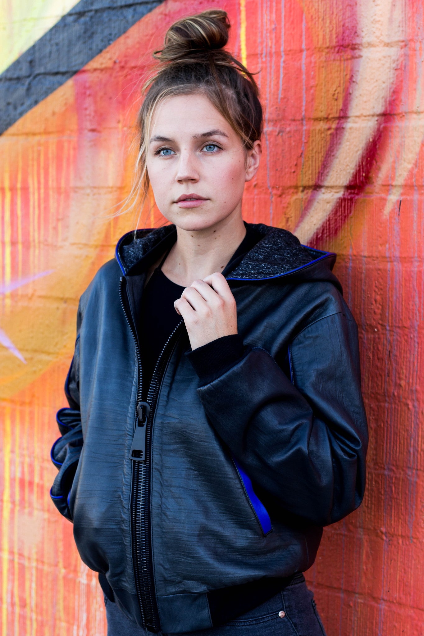 Leather Bomber w/ Hoodie